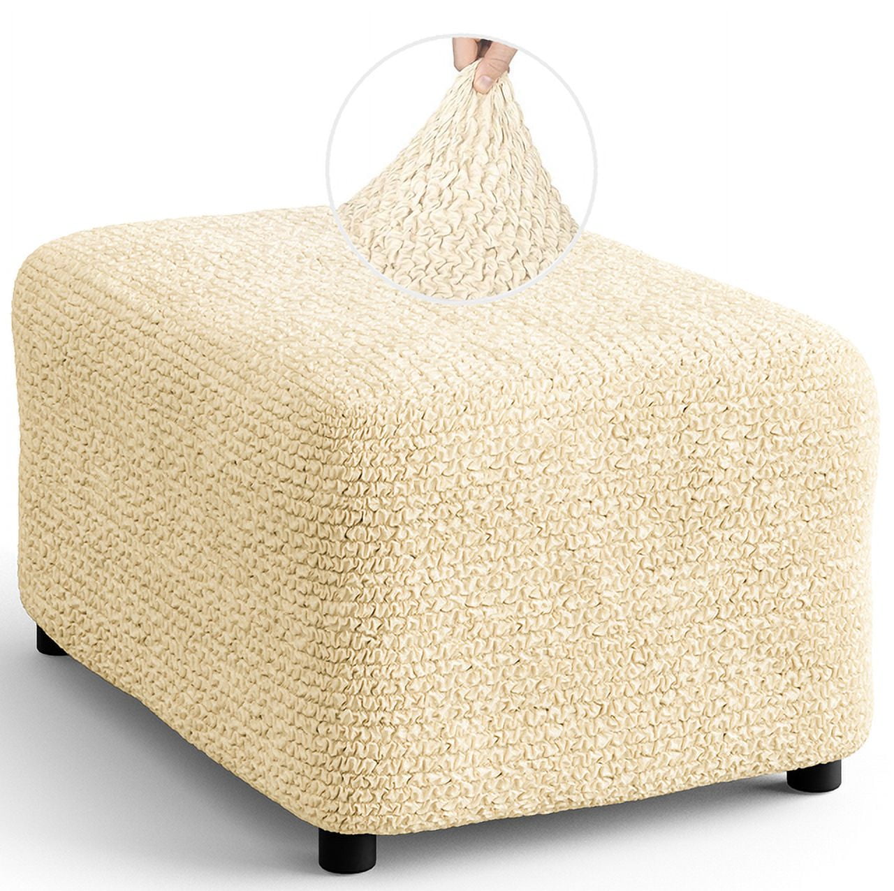 Cream Stretch Rectangular Ottoman Cover