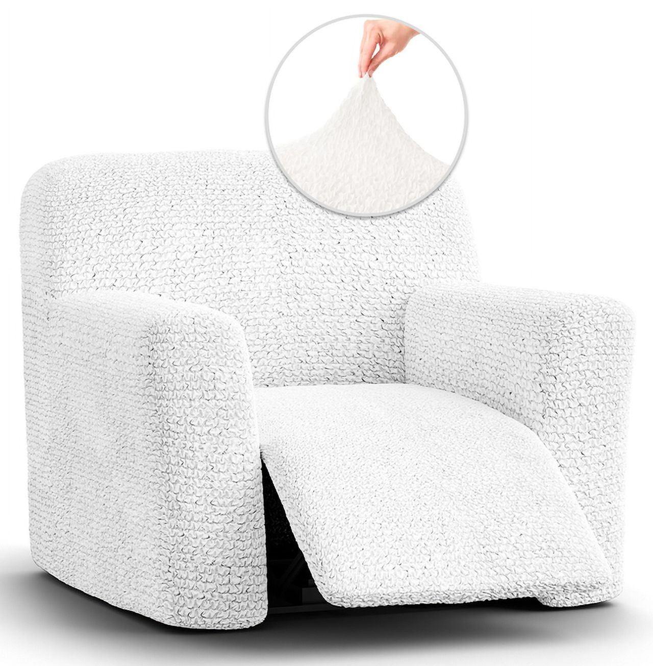 Crisp White Stretch Polyester Recliner Slipcover