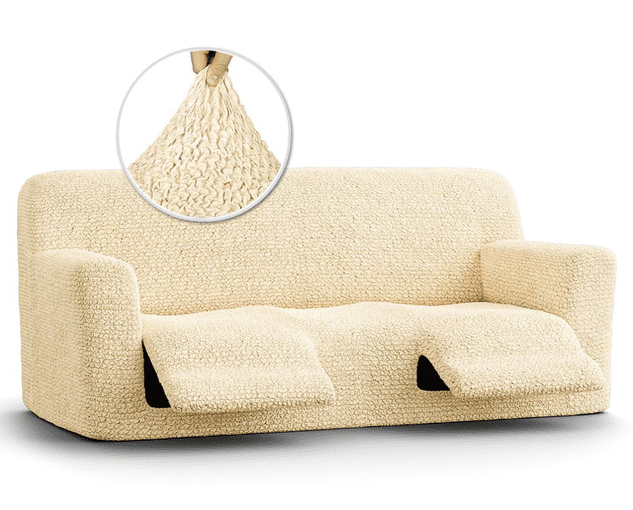 Cream Stretchable Polyester Recliner Sofa Slipcover