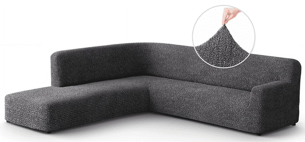 Dark Gray Stretchable Microfiber L-Shape Sofa Cover