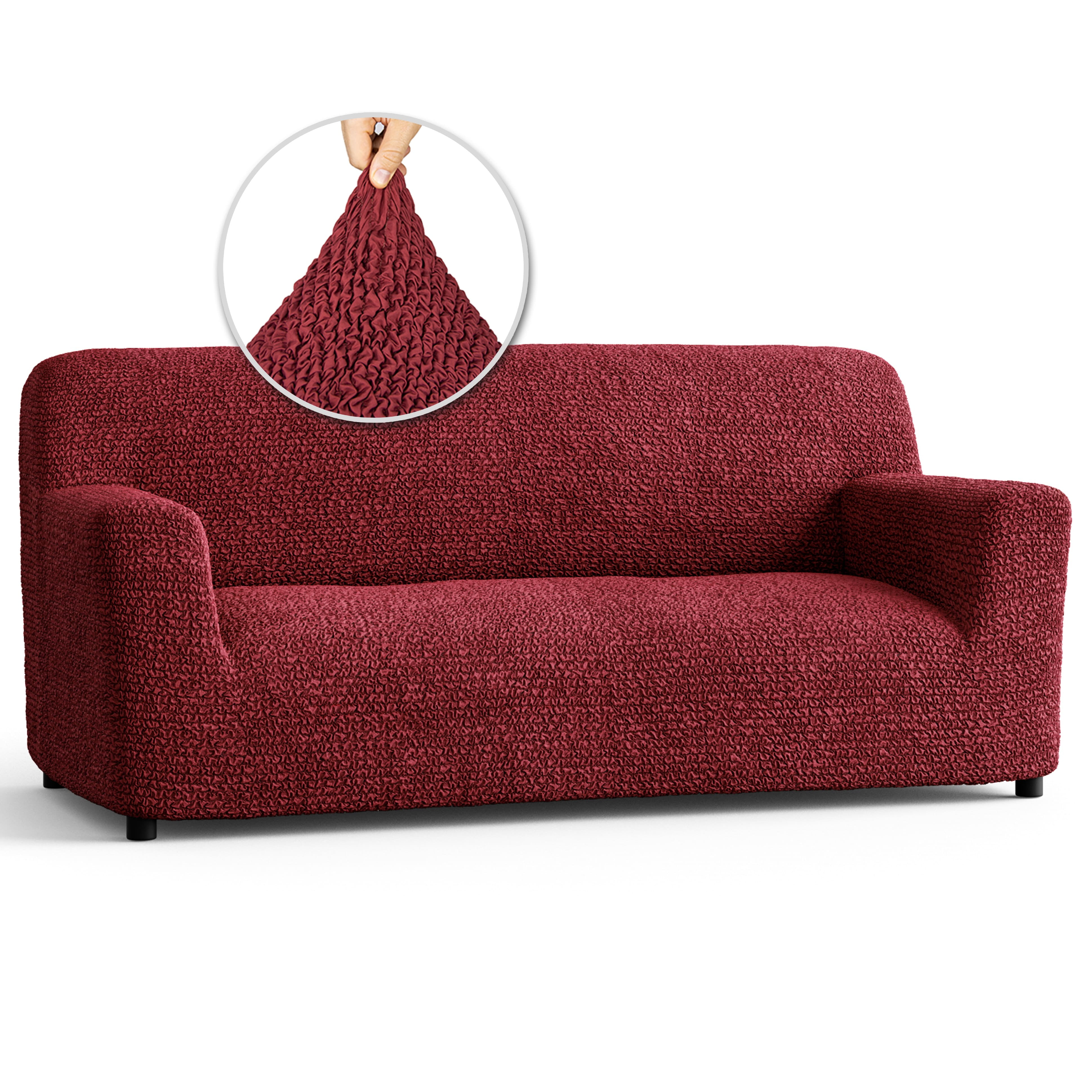 Burgundy Stretch Sofa Slipcover with Tuck Strips
