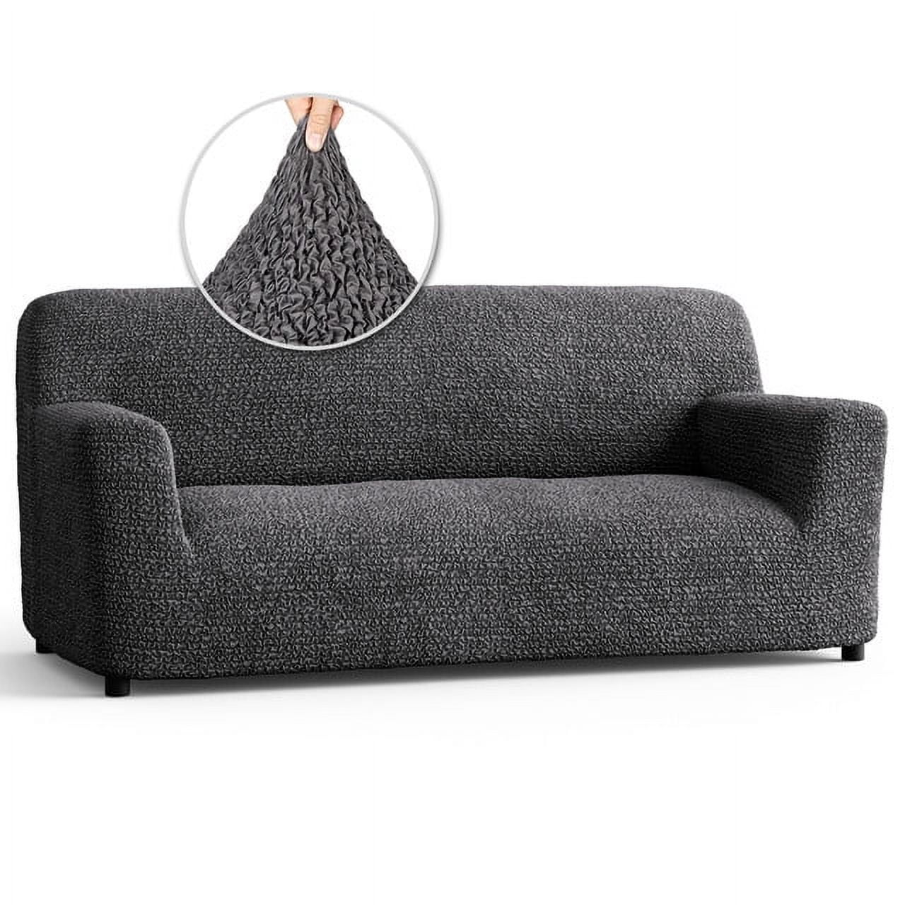 Dark Gray Stretchable Microfiber Sofa Cover for 3-Seater Couch