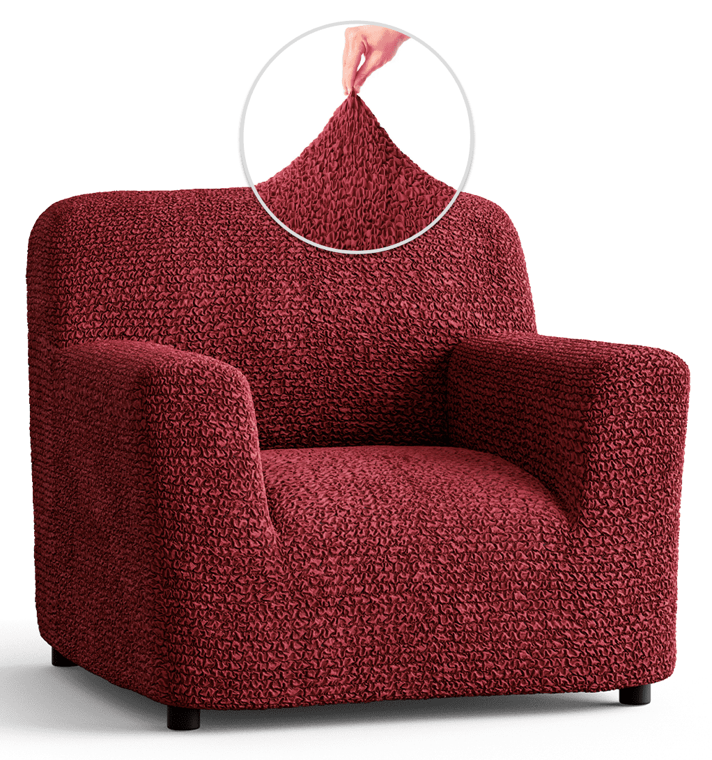 Burgundy Stretch Polyester Armchair Cover with Elastic Closure