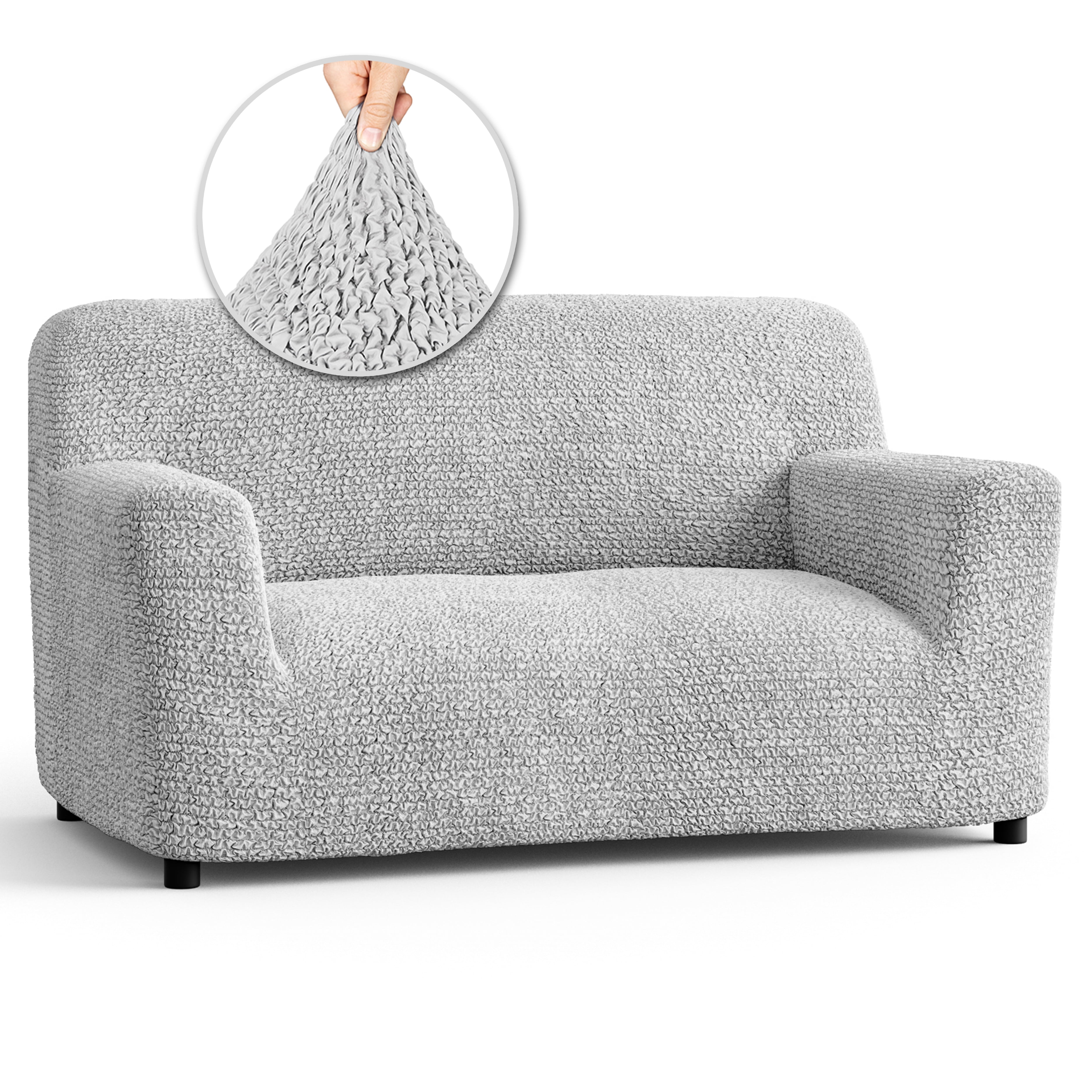 Light Grey Stretchable Microfiber Loveseat Sofa Cover