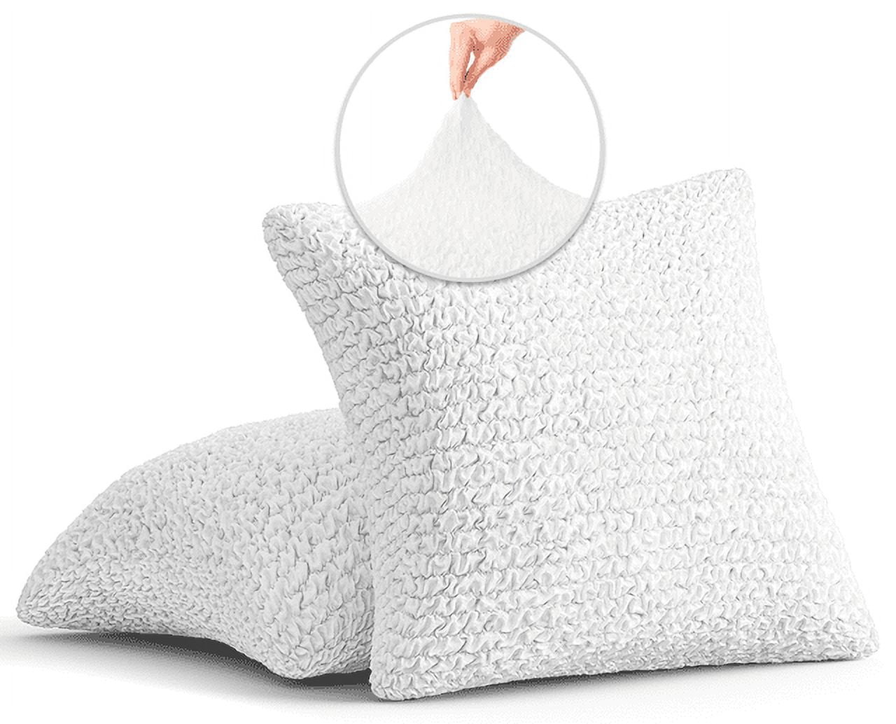White Textured Polyester Rectangular Throw Pillow Set