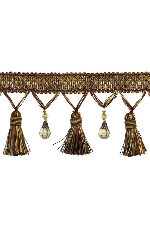 Paulette Collection - 4" width BEADED TASSEL FRINGE (25 Yard Roll) - BF-4027-17/38 Wine Red and Toffee
