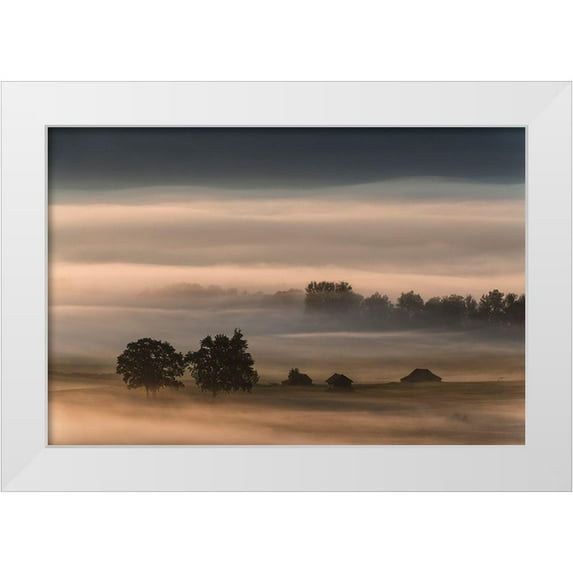 Pauli, Nina 18x13 White Modern Wood Framed Museum Art Print Titled - Dense Fog Over The Moos...