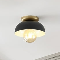 JONATHAN Y Paulina 8.5" 1-Light Classic Industrial Iron LED Flush Mount, Black/Gold Painting, JYL1327A