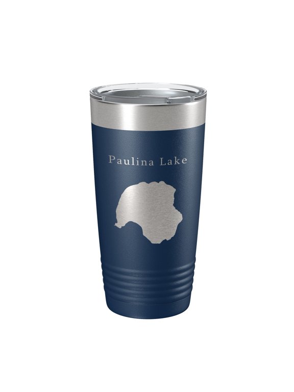 Paulina Lake Map Tumbler Travel Mug Insulated Laser Engraved Coffee Cup Oregon 20 oz Navy Blue