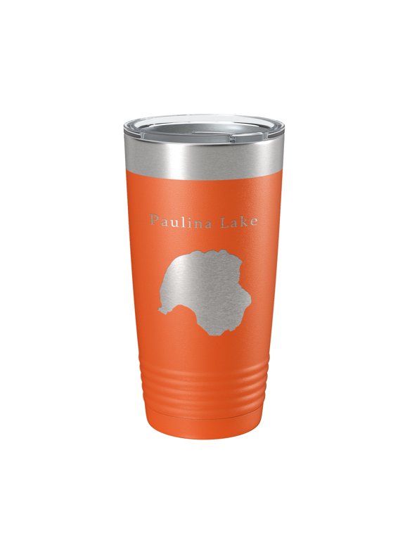 Paulina Lake Map Tumbler Travel Mug Insulated Laser Engraved Coffee Cup Oregon 20 oz Orange