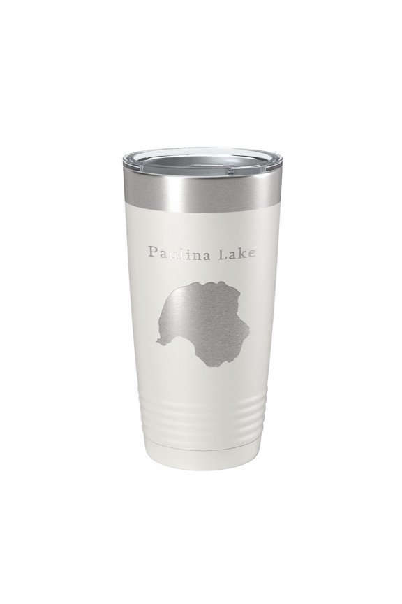 Paulina Lake Map Tumbler Travel Mug Insulated Laser Engraved Coffee Cup Oregon 20 oz White