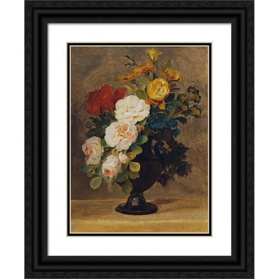 Pauline Koudelka-Schmerling 11x14 Black Ornate Wood Framed Double Matted Museum Art Print Titled: Bouquet of Flowers in Ancient Vase
