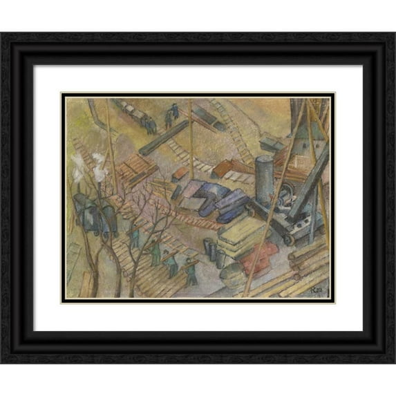 Pauline Kowarzik 14x12 Black Ornate Wood Framed Double Matted Museum Art Print Titled: Building Site of the I. G. Farben (1928)