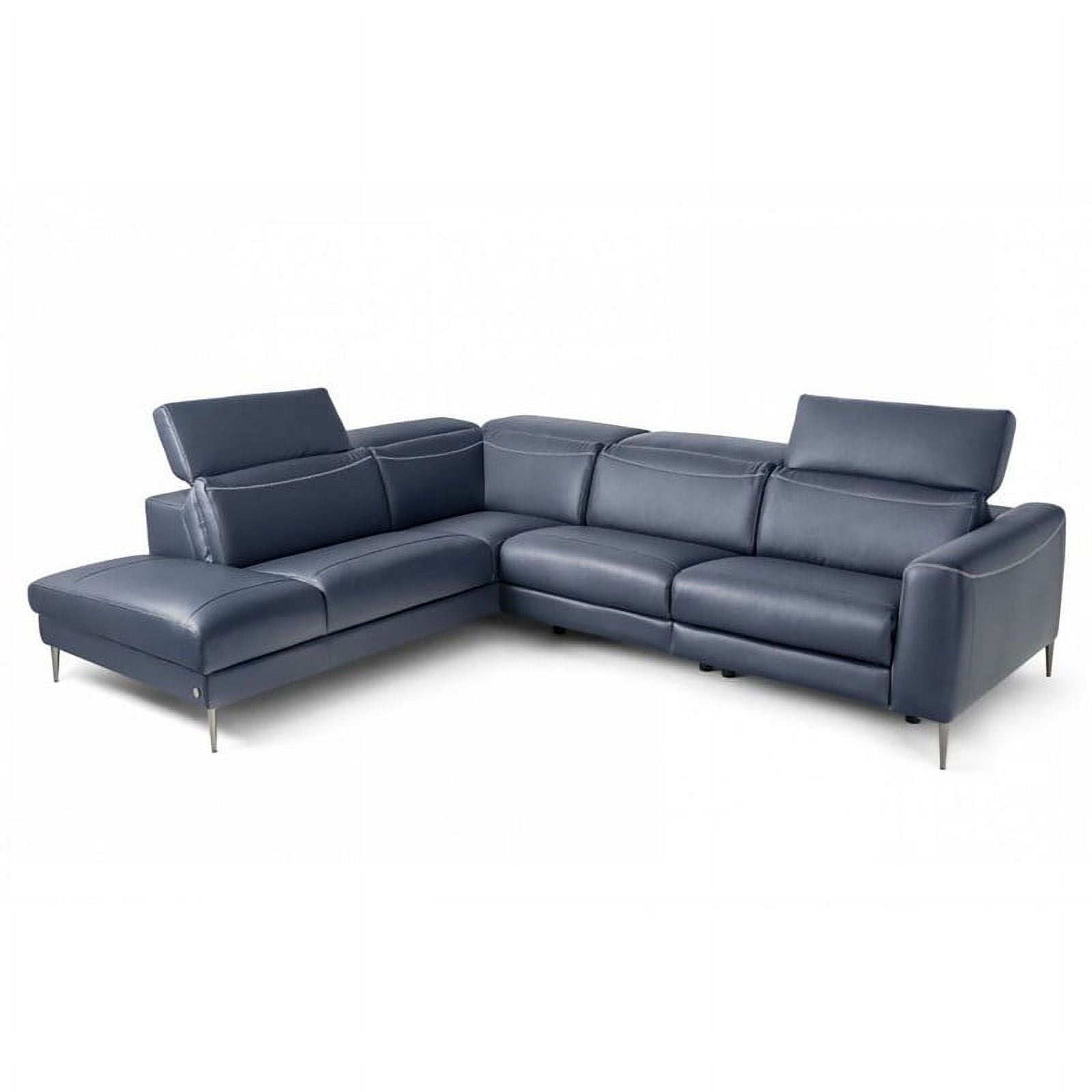 Pauline Modern Leather Sectional Sofa, Blue, Right Hand Facing Chaise