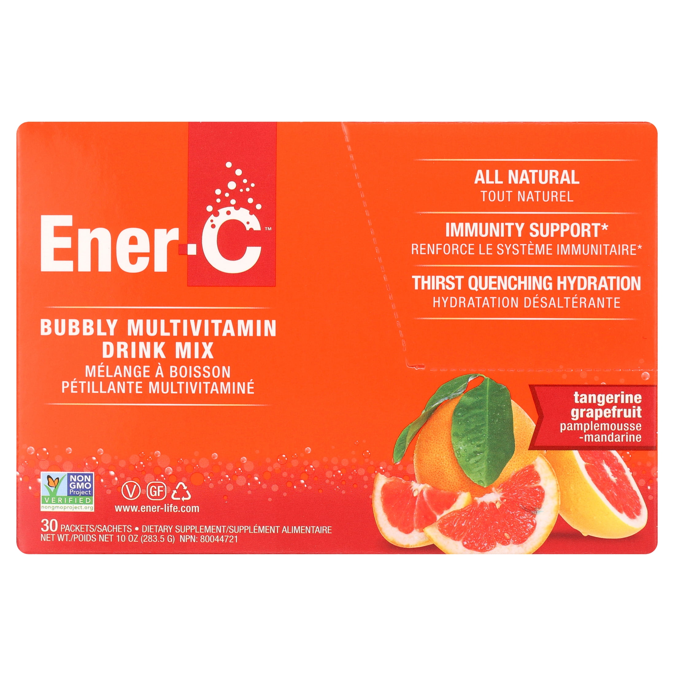 Ener-C Tangerine Grapefruit Multivitamin Drink Mix, 1000mg Vitamin C, Non-GMO, Vegan, Real Fruit Juice Powders, Natural Immunity Support, Electrolytes, Gluten Free, 30 Count