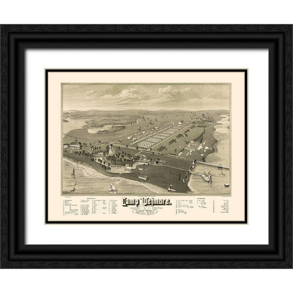 Pauls 14x12 Black Ornate Wood Framed with Double Matting Museum Art Print Titled - Camp Wetmore Rhode Island - Pauls 1885