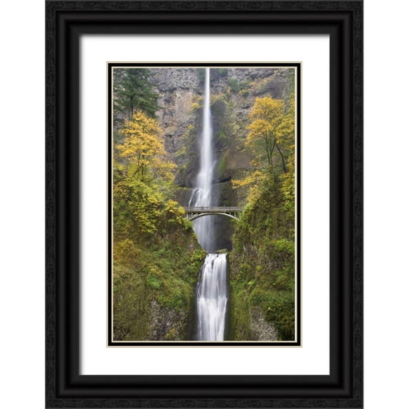 Paulson, Don 11x14 Black Ornate Wood Framed with Double Matting Museum Art Print Titled - OR, Columbia Gorge Bridge by Multnomah Falls