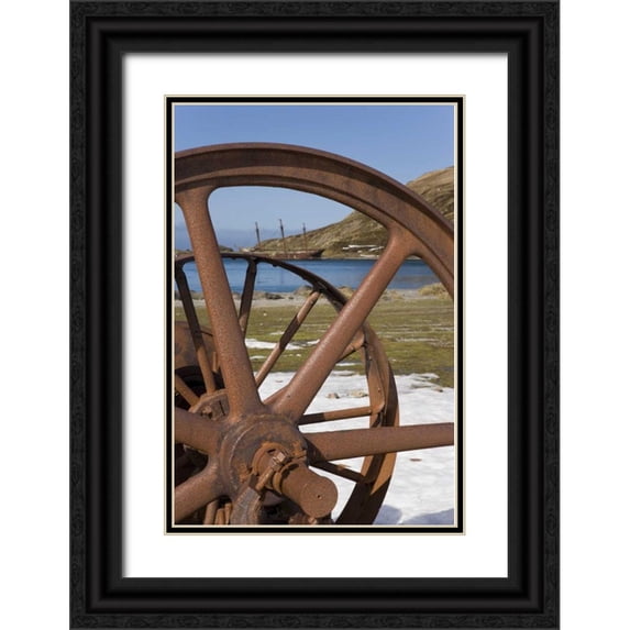 Paulson, Don 11x14 Black Ornate Wood Framed with Double Matting Museum Art Print Titled - South Georgia Isl, Rusty whaling machinery