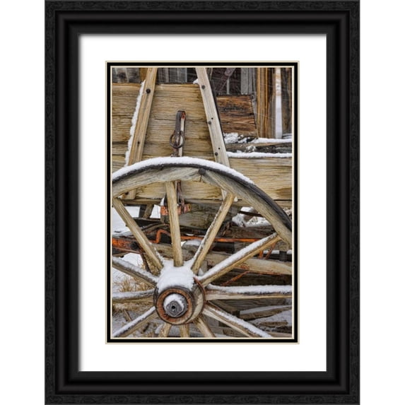 Paulson, Don 11x14 Black Ornate Wood Framed with Double Matting Museum Art Print Titled - USA, California, Bodie Close-up of wagon wheel