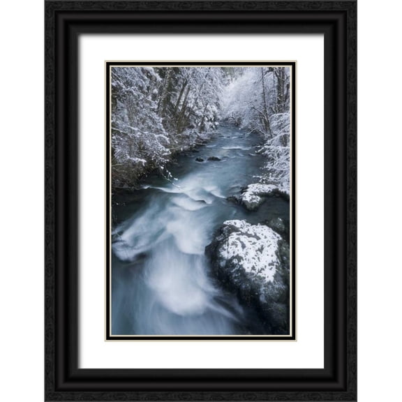 Paulson, Don 11x14 Black Ornate Wood Framed with Double Matting Museum Art Print Titled - USA, WA, Olympic NP Hamma Hamma River in winter