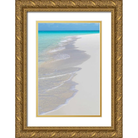 Paulson, Don 11x14 Gold Ornate Wood Framed with Double Matting Museum Art Print Titled - Bahamas, Little Exuma Is Ocean surf and beach