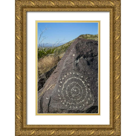 Paulson, Don 11x14 Gold Ornate Wood Framed with Double Matting Museum Art Print Titled - New Mexico, Three Rivers, Petroglyph on rock