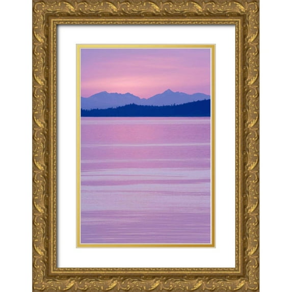 Paulson, Don 11x14 Gold Ornate Wood Framed with Double Matting Museum Art Print Titled - WA, San Juans, view over Haro Straight at sunset