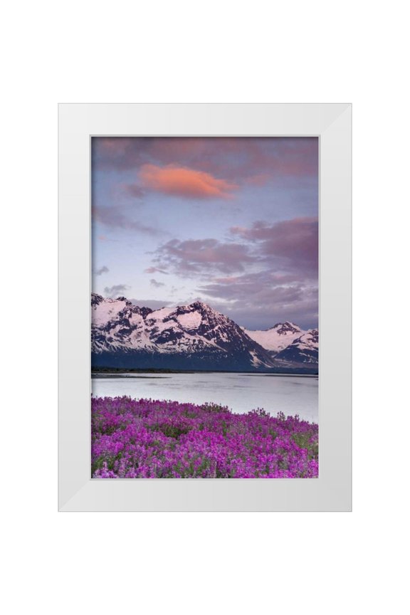 Paulson, Don 11x14 White Modern Wood Framed Museum Art Print Titled - AK, Alsek River and Fairweather Range at sunset