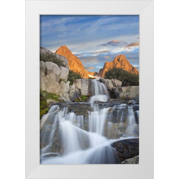 Paulson, Don 11x14 White Modern Wood Framed Museum Art Print Titled - CA, Inyo NF Waterfalls below Mt Ritter, sunrise