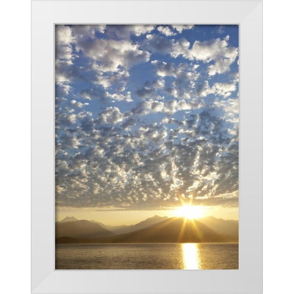 Paulson, Don 12x14 White Modern Wood Framed Museum Art Print Titled - WA, Seabeck, Olympic Mts Sunset over Hood Canal