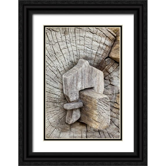 Paulson, Don 13x18 Black Ornate Wood Framed with Double Matting Museum Art Print Titled - Mexico, Tecate Wooden bench at Rancho La Purerta