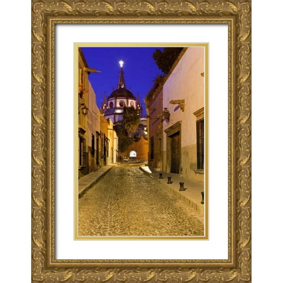 Paulson, Don 13x18 Gold Ornate Wood Framed with Double Matting Museum Art Print Titled - Mexico Night street scene with La Parroquia
