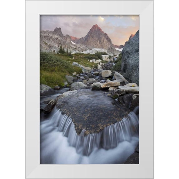Paulson, Don 13x18 White Modern Wood Framed Museum Art Print Titled - CA, Inyo NF Stream with waterfall and Mt Ritter