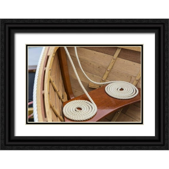 Paulson, Don 14x11 Black Ornate Wood Framed with Double Matting Museum Art Print Titled - WA, Bainbridge Island, Coiled line in wooden boat