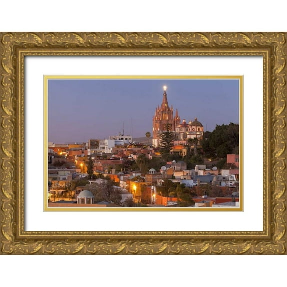 Paulson, Don 14x11 Gold Ornate Wood Framed with Double Matting Museum Art Print Titled - Mexico La Parroquia cathedral at twilight