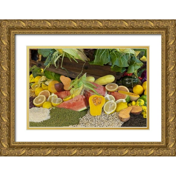Paulson, Don 14x11 Gold Ornate Wood Framed with Double Matting Museum Art Print Titled - Mexico, Tecate Display of fruit and grains