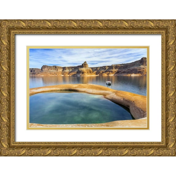 Paulson, Don 14x11 Gold Ornate Wood Framed with Double Matting Museum Art Print Titled - Utah, Glen Canyon NRA Houseboat on Lake Powell