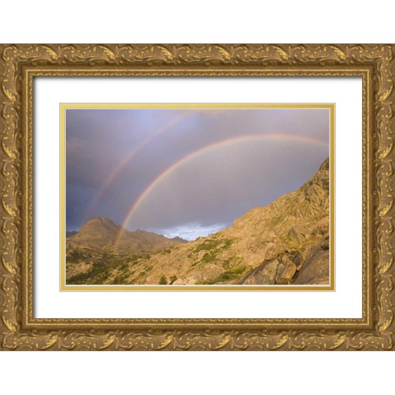 Paulson, Don 14x11 Gold Ornate Wood Framed with Double Matting Museum Art Print Titled - WY, Bridger Wilderness Double rainbow over peak
