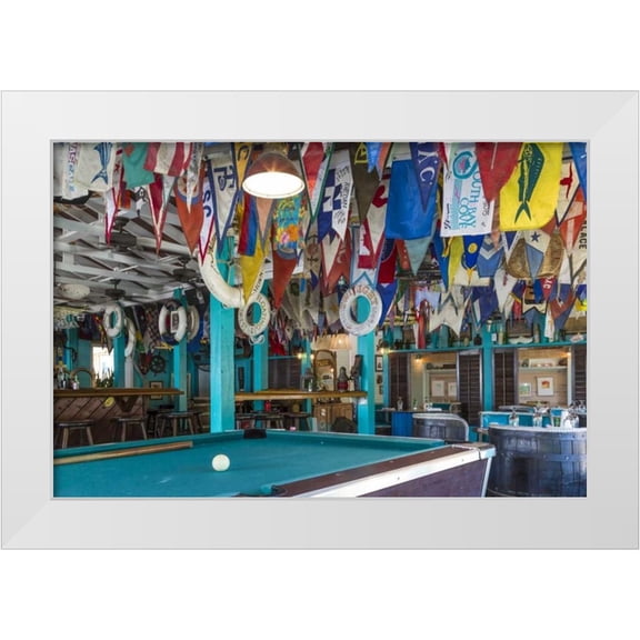 Paulson, Don 14x11 White Modern Wood Framed Museum Art Print Titled - Bahamas, Exuma Island Flags on ceiling of bar