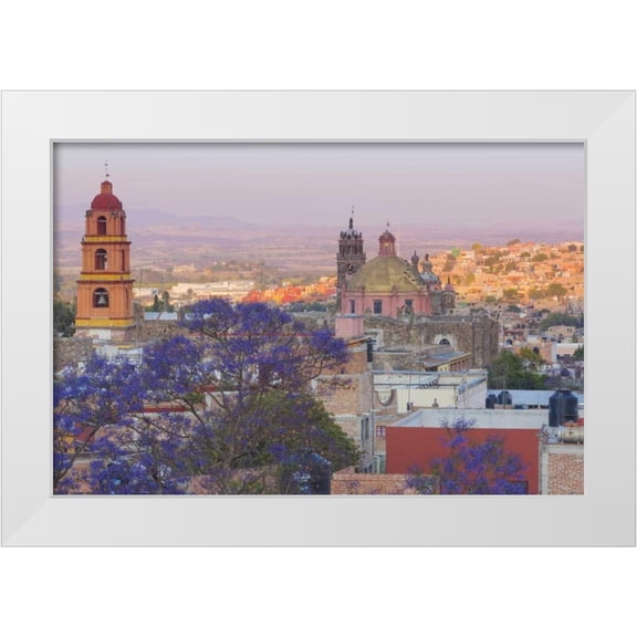 Paulson, Don 14x11 White Modern Wood Framed Museum Art Print Titled - Mexico, San Miguel de Allende Jacaranda and city
