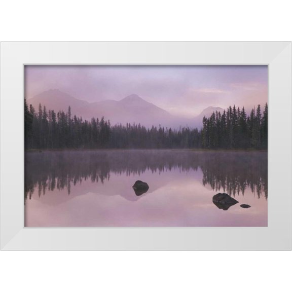 Paulson, Don 14x11 White Modern Wood Framed Museum Art Print Titled - OR, Willamette NF Foggy sunrise on Scott Lake