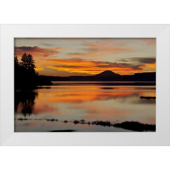 Paulson, Don 14x11 White Modern Wood Framed Museum Art Print Titled - USA, Washington Sunset on Lake Quinault