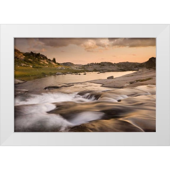 Paulson, Don 14x11 White Modern Wood Framed Museum Art Print Titled - WY, Bridger NF Sunset on rapids and stream