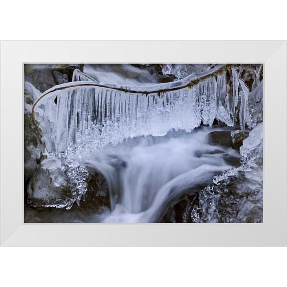 Paulson, Don 14x11 White Modern Wood Framed Museum Art Print Titled - Washington, Olympic NP Icy winter waterfall