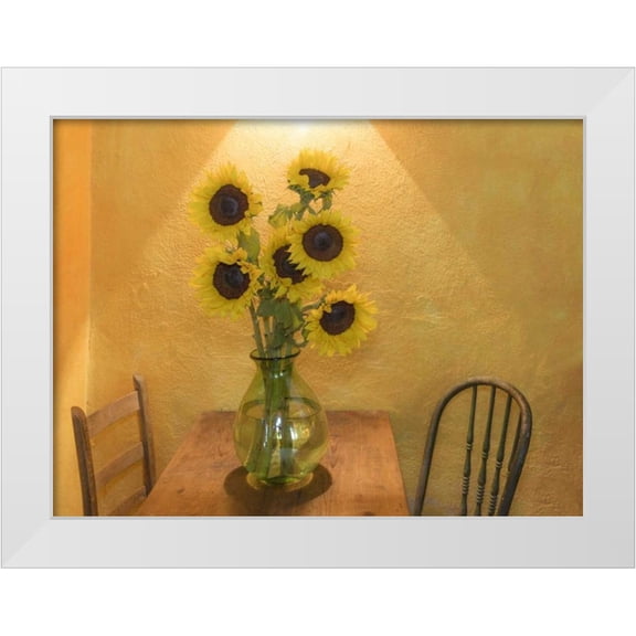 Paulson, Don 14x12 White Modern Wood Framed Museum Art Print Titled - Mexico Sunflowers in vase on table