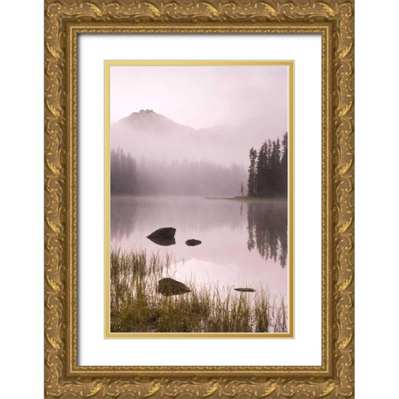 Paulson, Don 17x24 Gold Ornate Wood Framed with Double Matting Museum Art Print Titled - OR, Willamette NF Foggy sunrise on Scott Lake