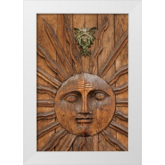 Paulson, Don 17x24 White Modern Wood Framed Museum Art Print Titled - Mexico Sun carving on doorway