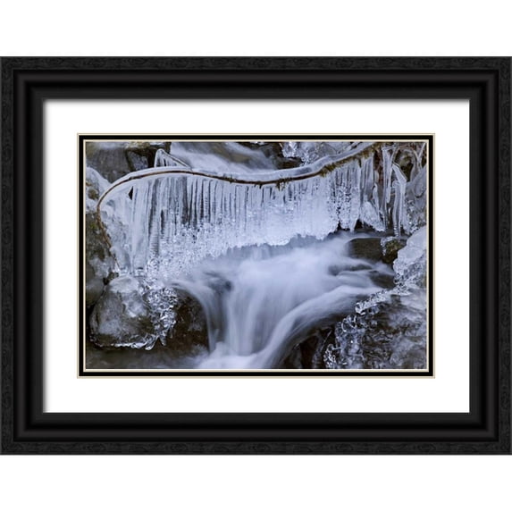 Paulson, Don 18x13 Black Ornate Wood Framed with Double Matting Museum Art Print Titled - Washington, Olympic NP Icy winter waterfall