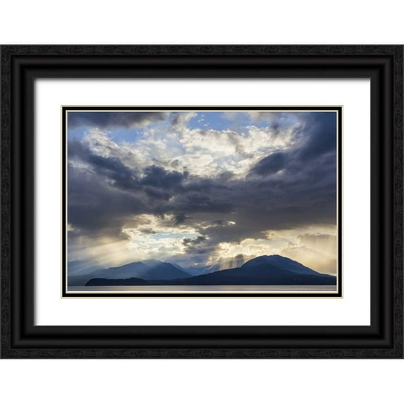 Paulson, Don 18x13 Black Ornate Wood Framed with Double Matting Museum Art Print Titled - Washington, Seabeck God rays over Hood Canal