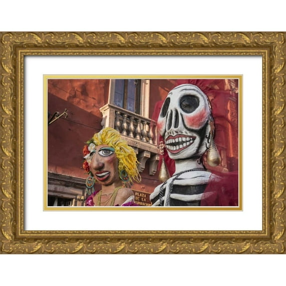 Paulson, Don 18x13 Gold Ornate Wood Framed with Double Matting Museum Art Print Titled - Mexico Puppets in Mojiganga music celebration